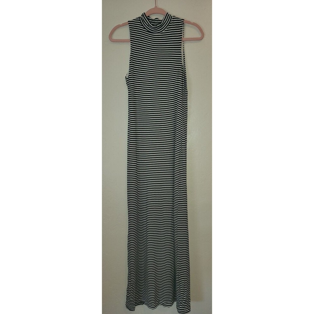 Velvet Torch Womens S Maxi Dress Ribbed Blue White Stripe Mock Neck Grunge 90s